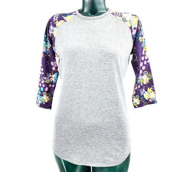 Lularoe Disney Minnie Mouse Grey Raglan Sleeve Baseball Tee T-Shirt Size XS 1103 - Picture 1 of 5